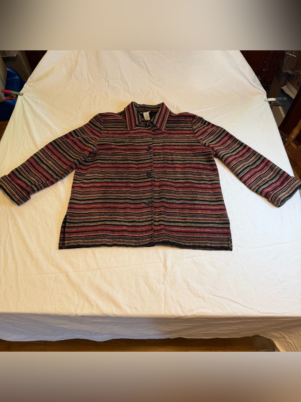 Sag Harbor Striped Button-Front Women’s Jacket - Red and Black Size 14